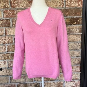 Tommy Hilfiger V Neck Ladies Sweater Size LG Light Pink Pima Cotton
